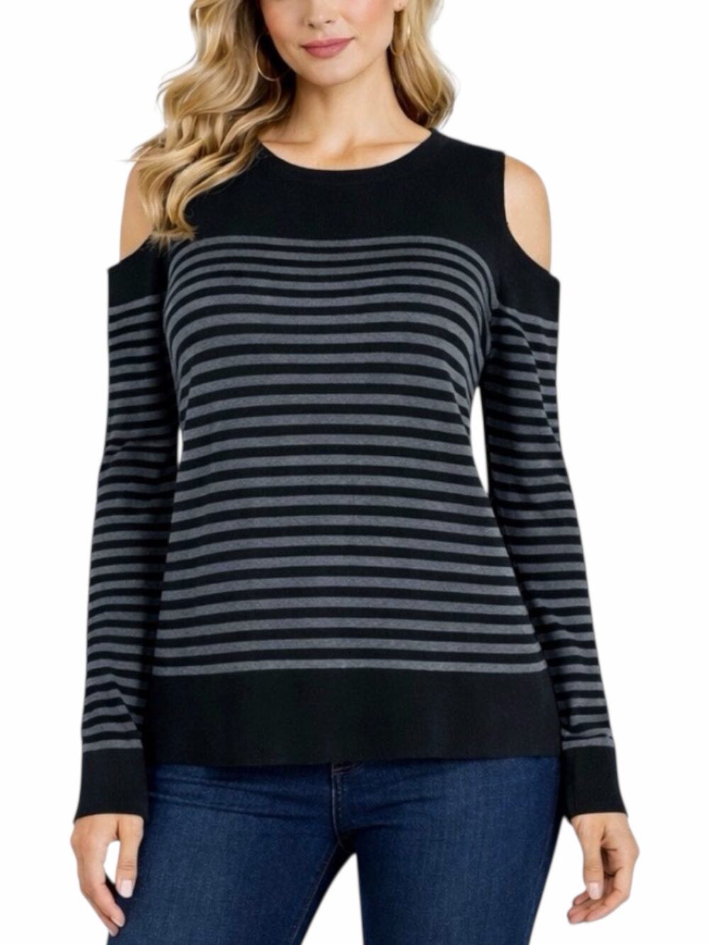 Acrobat Cashmere Blend Sweater Cold Shoulder Striped Size XS